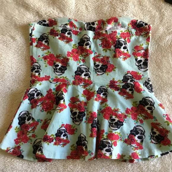 Kirra PacSun Skulls and Roses Peplum Strapless Corset Top  Tube Top - Picture 10 of 15